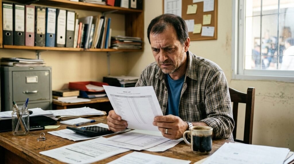 dueño de distribuidora revisando precios mayoristas