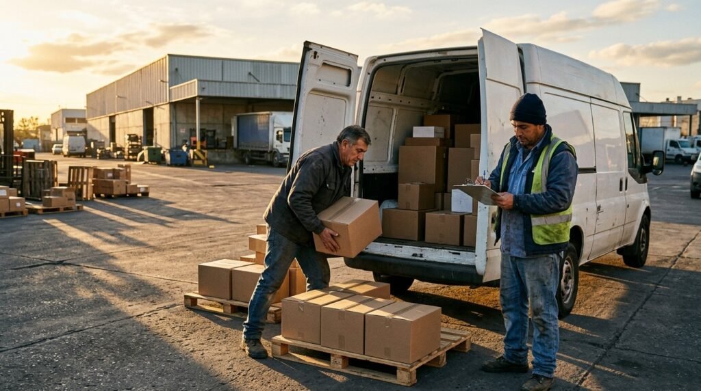 Los 10 software de gestión para distribuidoras más buscados en Argentina 4 - Líder Gestión ERP | Software de Facturación y Gestión sin Abono Mensual para PyMEs en Argentina Software para distribuidoras: operarios cargando una camioneta de reparto en una distribuidora mayorista argentina