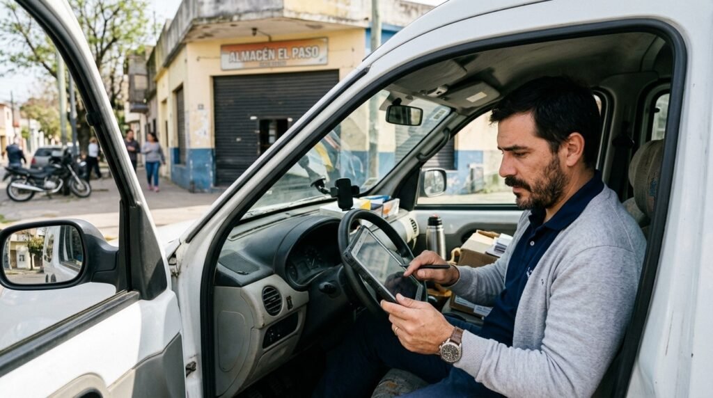 vendedor mayorista cargando pedido con lista asignada al cliente