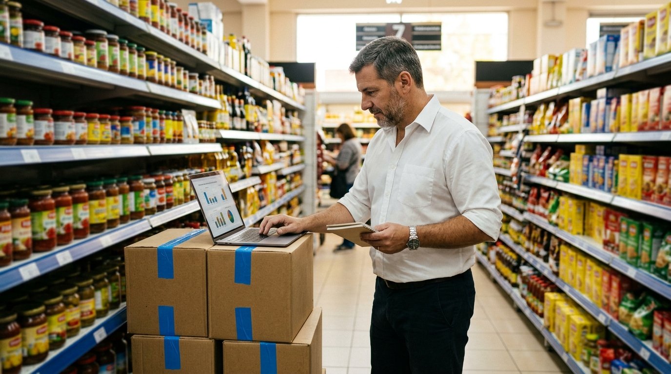 📌 TOP 7 Software de facturación para supermercados: Control total de caja, stock y Punto de Venta rápido 3 - Líder Gestión ERP | Software de Facturación y Gestión sin Abono Mensual para PyMEs en Argentina Dueño de supermercado controlando el stock con un software de gestión