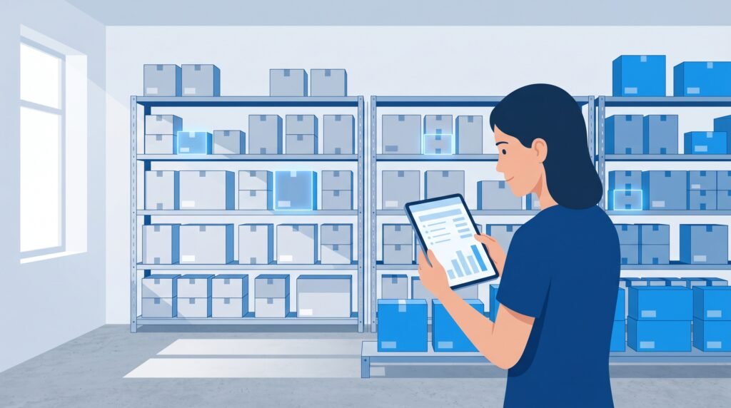 Análisis ABC de stock: a qué productos seguirles el ritmo 1 - Líder Gestión ERP | Software de Facturación y Gestión sin Abono Mensual para PyMEs en Argentina Dueña de comercio revisando la rotación de inventario de sus productos en una tablet en el depósito