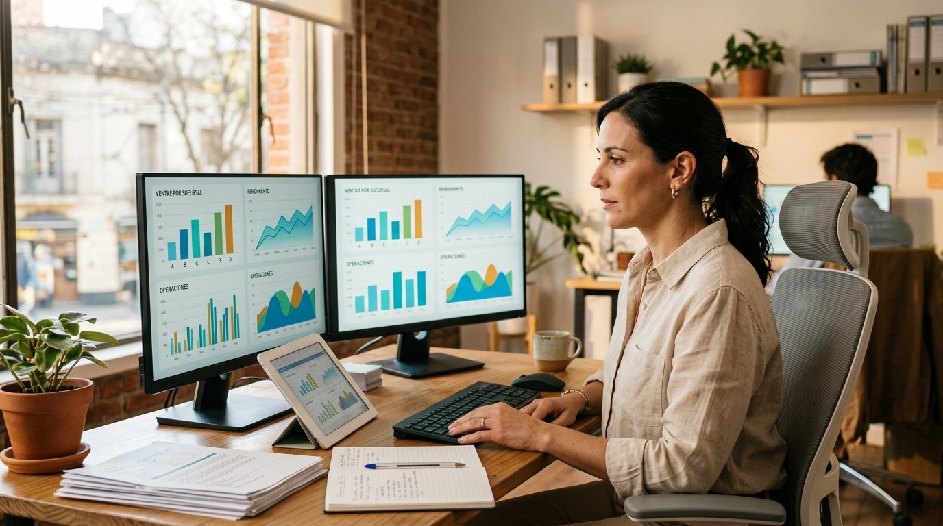Cómo elegir un sistema cuando empezás a abrir sucursales: 5 opciones clave en 2026 3 - Líder Gestión ERP Tablero de indicadores para el manejo de sucursales de una PyME argentina con reportes por local