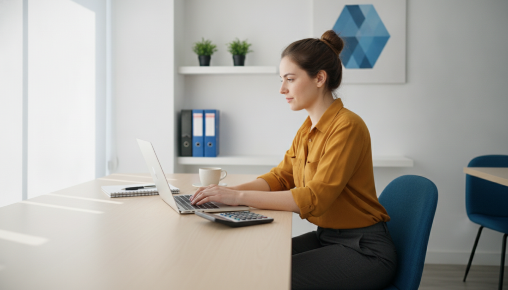 Blog 2 - Líder Gestión ERP Comerciante preparando un presupuesto en la computadora con una plantilla de Excel
