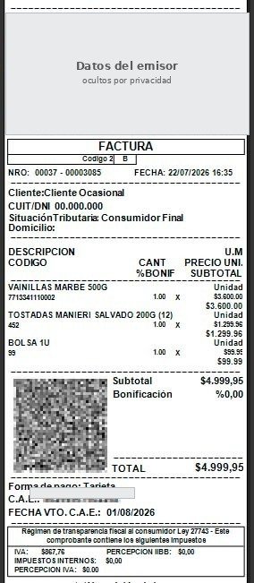 Ejemplo de factura electrónica en formato ticket con QR emitida con Líder Gestión