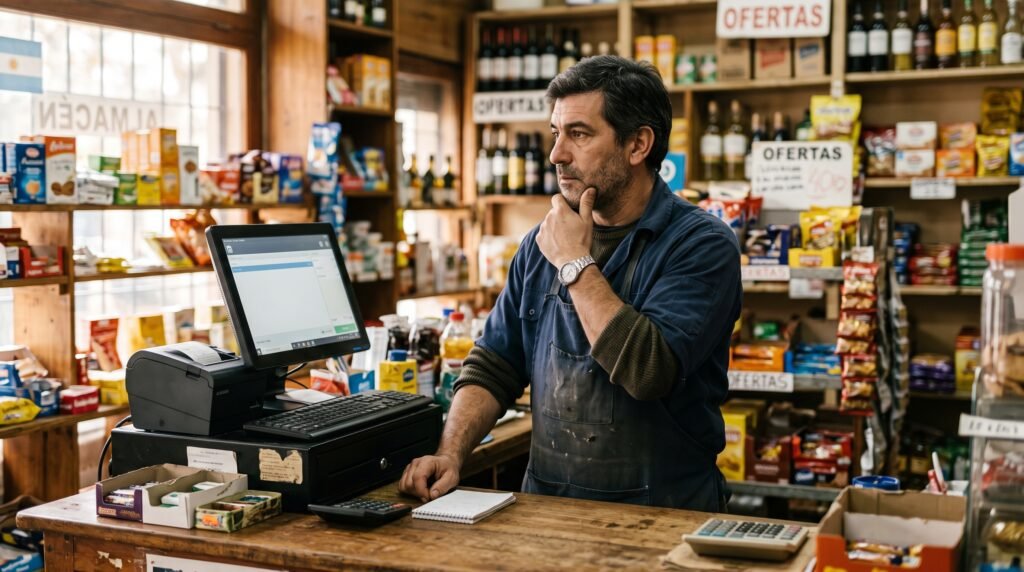 Controlador fiscal o factura electrónica: 5 claves para elegir bien 2 - Líder Gestión ERP Comerciante evaluando si le conviene factura electrónica o controlador fiscal