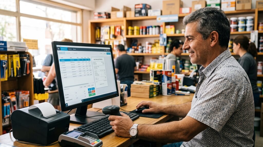 Controlador fiscal o factura electrónica: 5 claves para elegir bien 3 - Líder Gestión ERP Comerciante emitiendo una factura electrónica desde el sistema de gestión