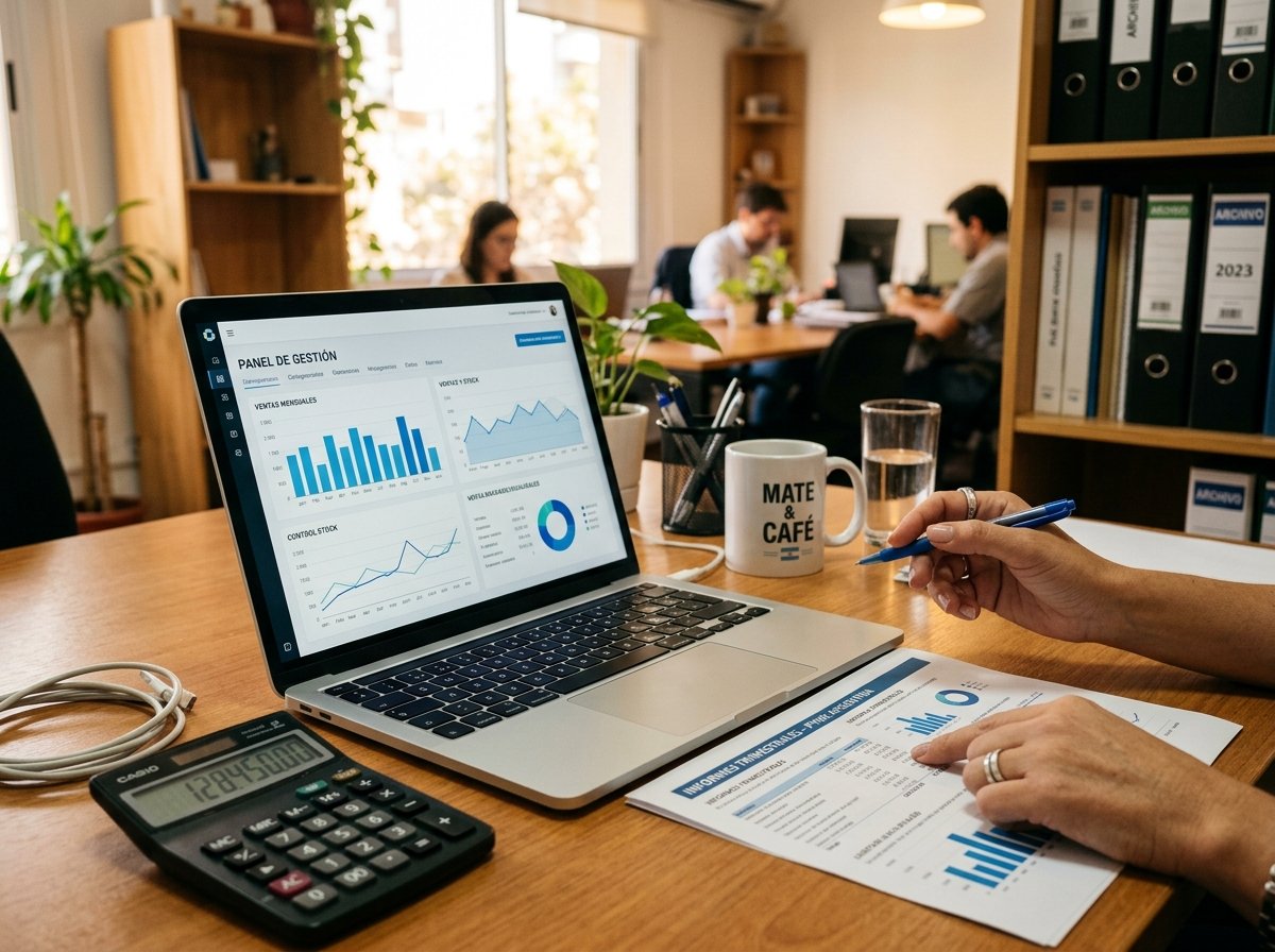 Panel de gestión de un ERP mostrando ventas y control de stock en una PyME argentina