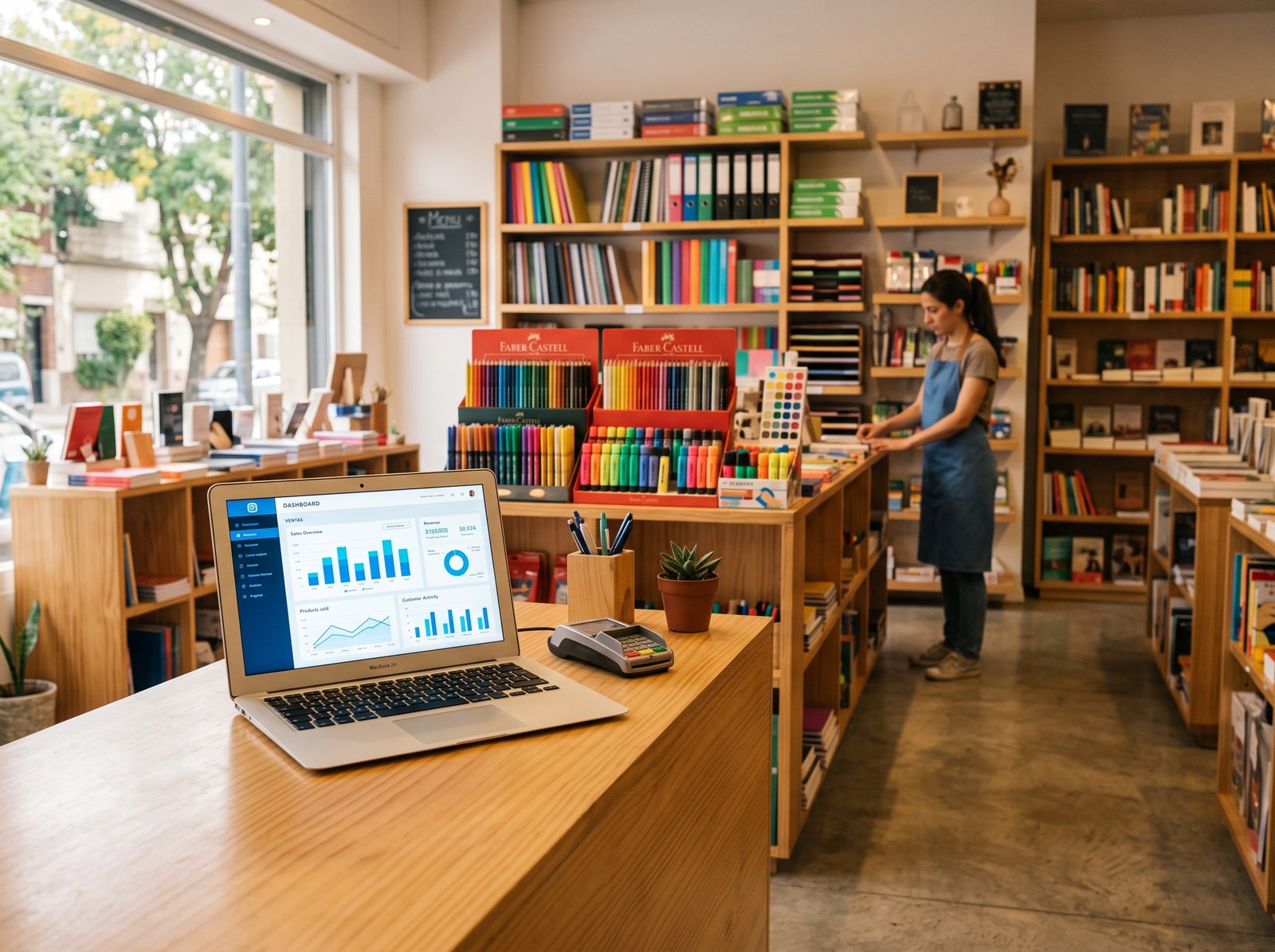 Software para papelerías y librerías Líder Gestión en el mostrador de un comercio