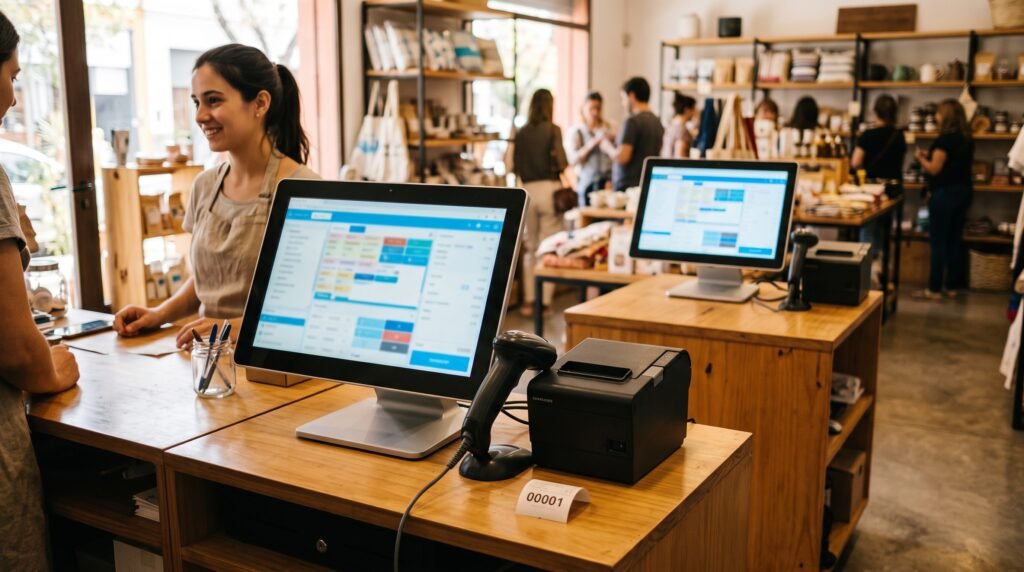 ¿Qué es un punto de venta en ARCA y cómo se da de alta? Paso a paso 2026 1 - Líder Gestión ERP Dos puntos de venta con sistema de facturación, lector de código de barras e impresora de tickets en un comercio