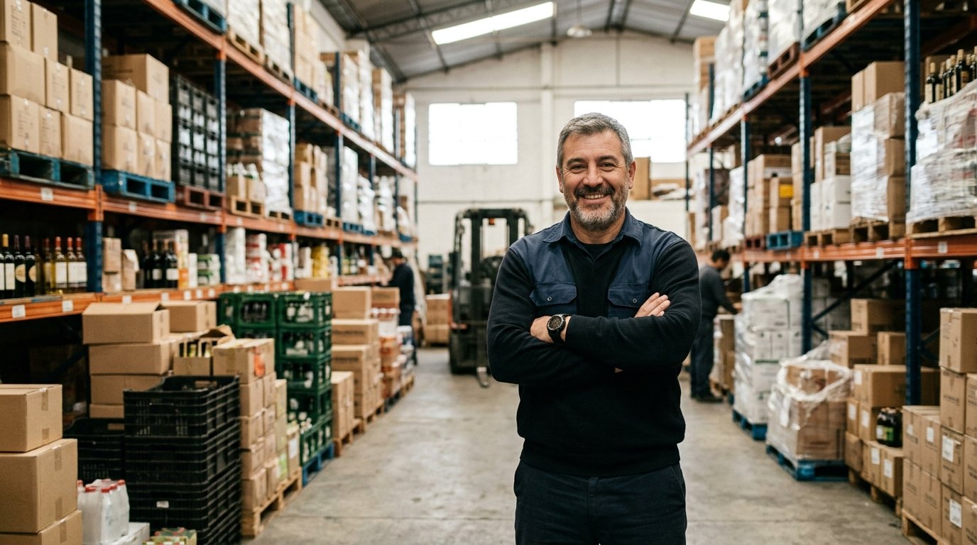 Dueño de una distribuidora gestionando su negocio con Líder Gestión