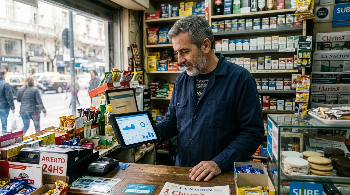 Dueño de una cadena de kioscos controlando sus bocas desde el sistema