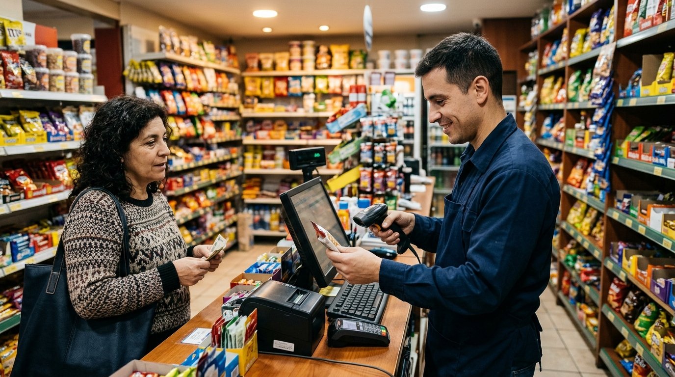 Caja rápida en el mostrador de un kiosco