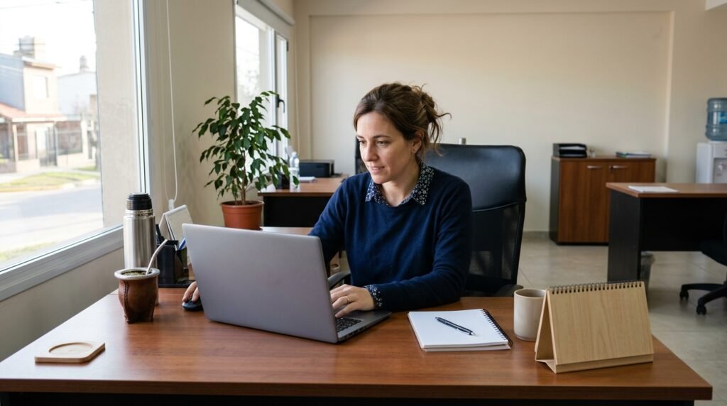 Administrativa de una PyME revisando los lunes las notificaciones del domicilio fiscal electrónico