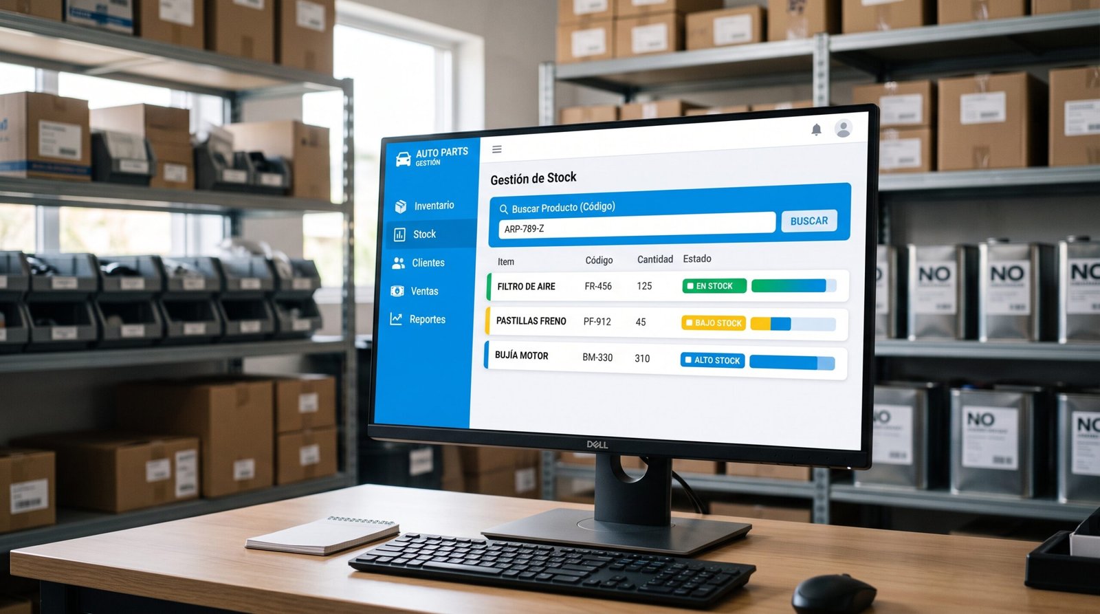 Sistema de gestión de stock por número de parte para repuestos