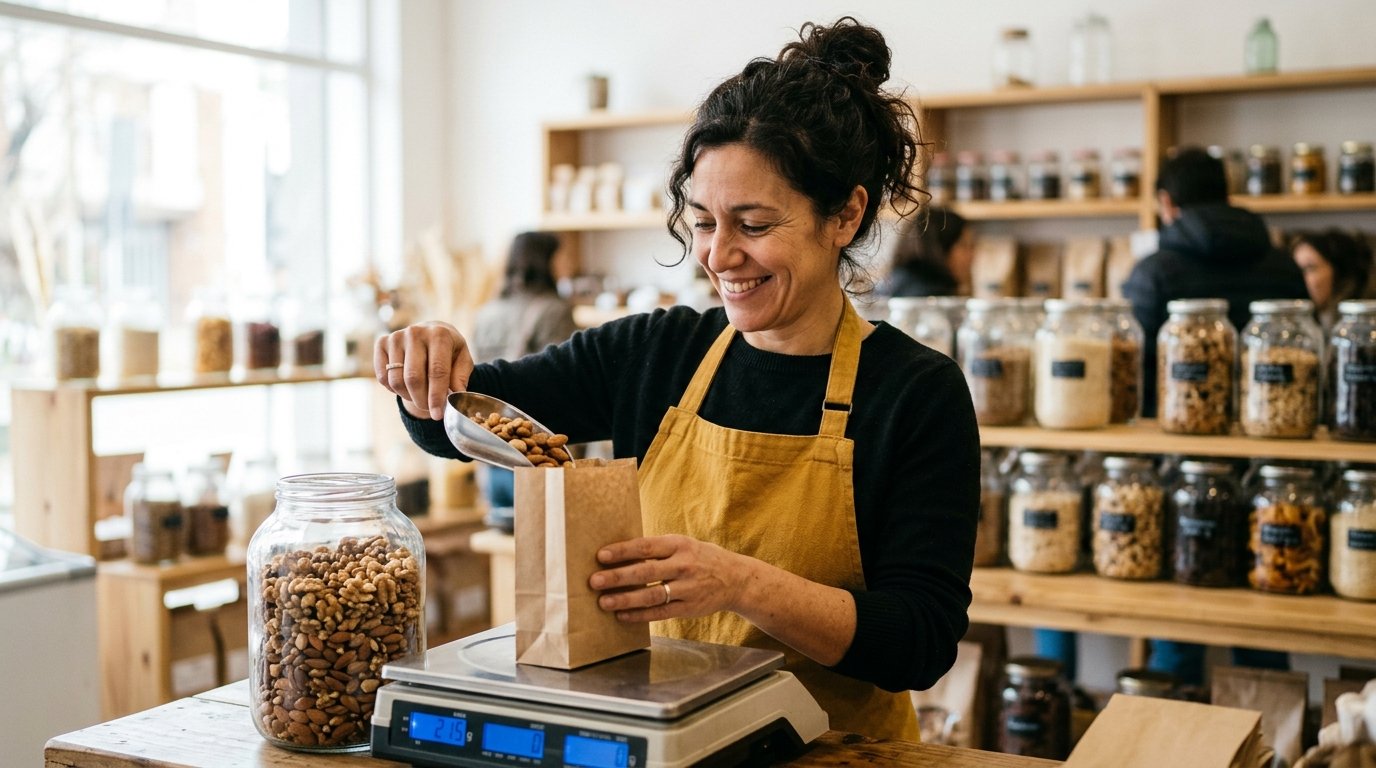 Cómo elegir software para dietética: guía práctica antes de invertir 1 - Líder Gestión ERP Qué debe tener un sistema para dietética: venta a granel de frutos secos pesada en balanza de mostrador